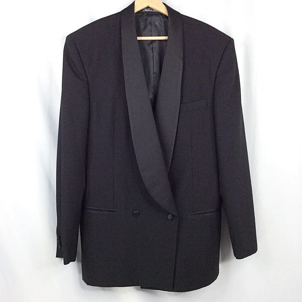Pierre Balmain Men's Tuxedo Suit Size 43L Black 100% Pure New Wool